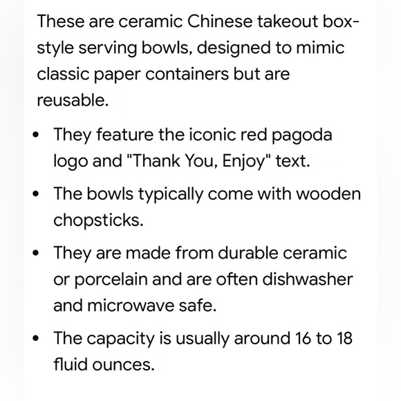 Set of ceramic Chinese takeout box-style serving bowls with chopsticks. - Picture 12 of 12